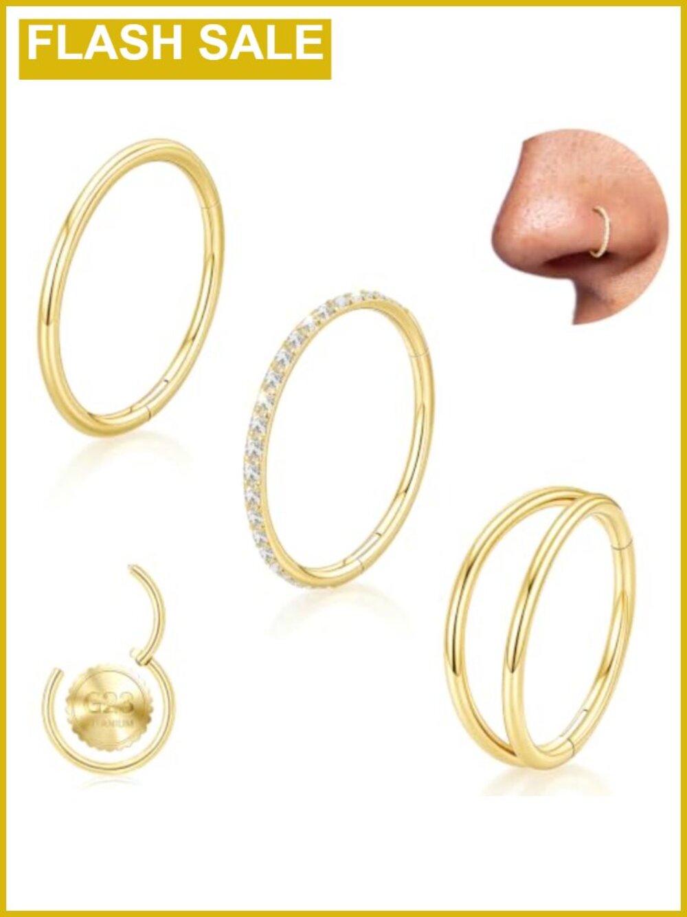 Titanium Nose Ring Hoop Set 20G 18G Hypoallergenic Clicker Piercing Jewelry